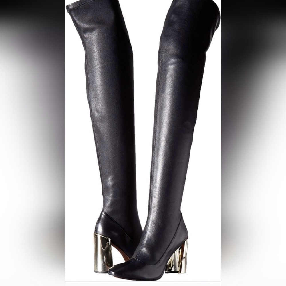 Genuine Black Leather Boots with gold heel